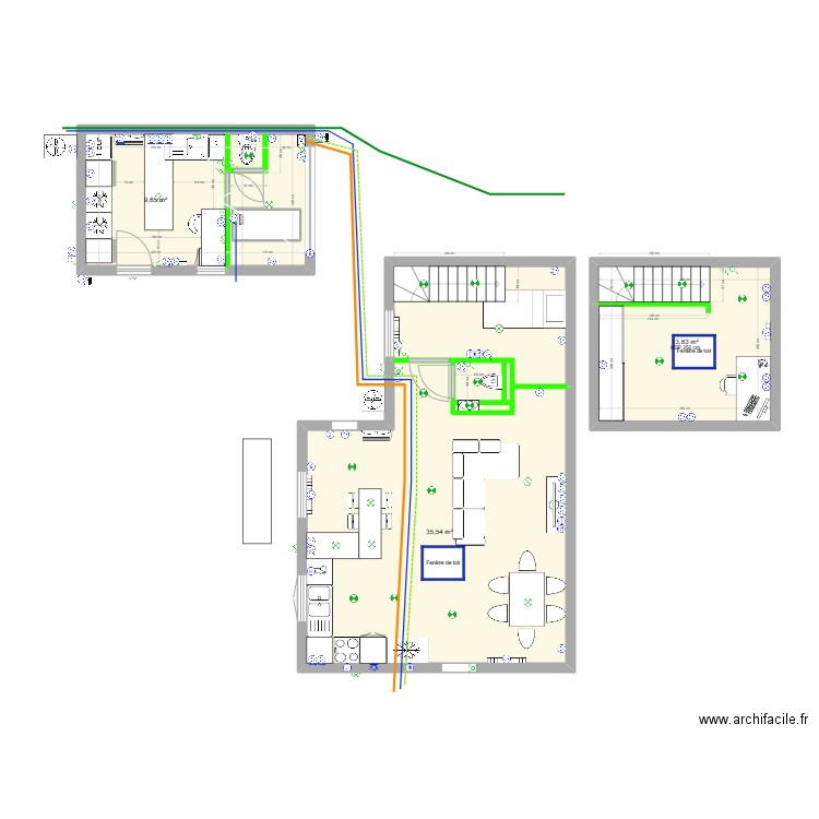 Suite. Plan de 10 pièces et 76 m2