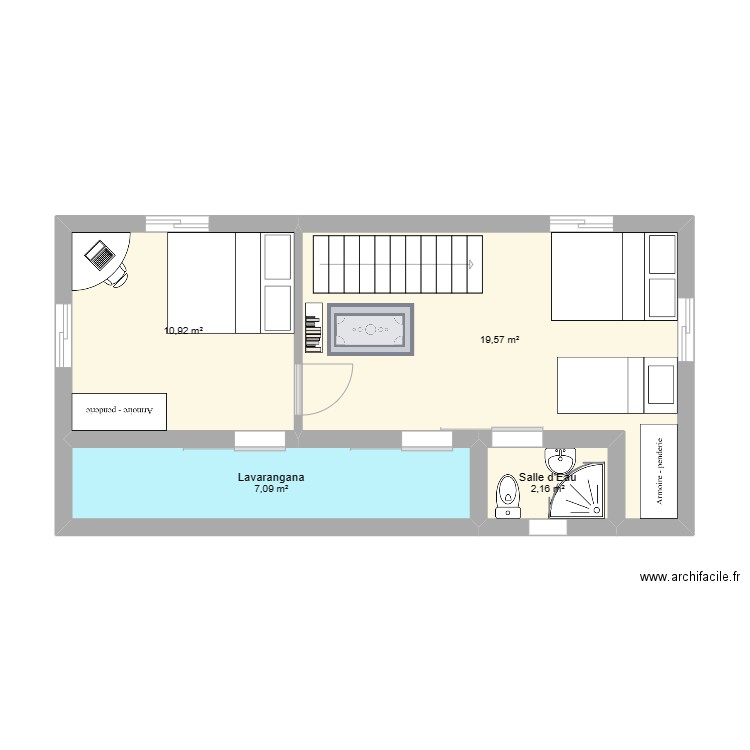 Trano gasy. Plan de 4 pièces et 40 m2