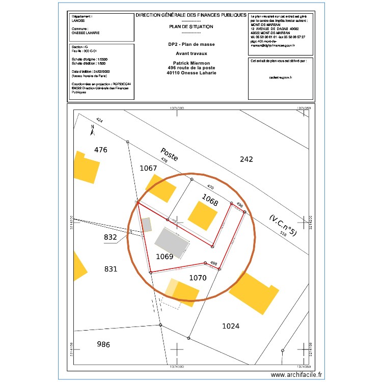 DP2 - Plan de masse avant travaux Onesse. Plan de 0 pièce et 0 m2