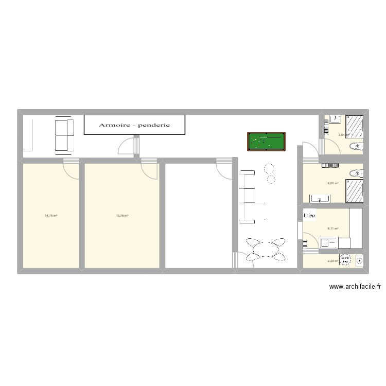 Appartement. Plan de 6 pièces et 53 m2