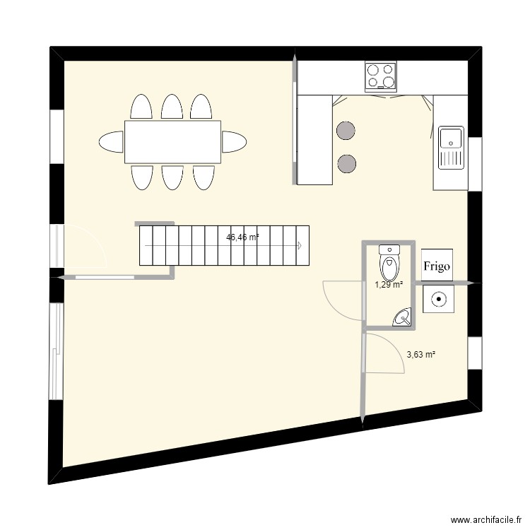 pltn rdc. Plan de 3 pièces et 51 m2