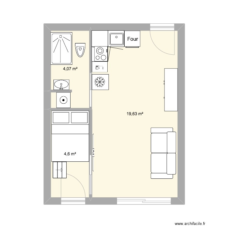 Plan FM '. Plan de 3 pièces et 28 m2