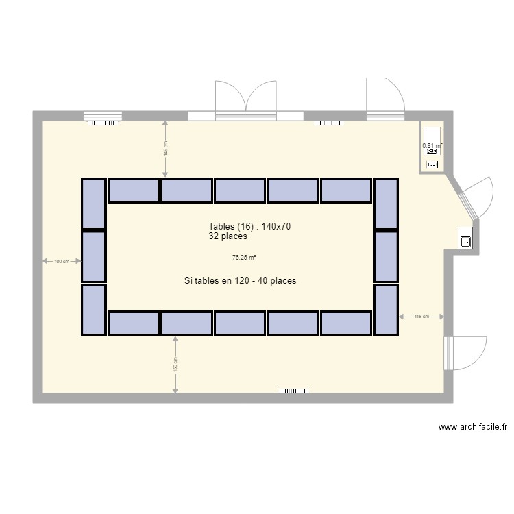 Salle de réunion siège meublée  22 mai 2018 32 places. Plan de 0 pièce et 0 m2