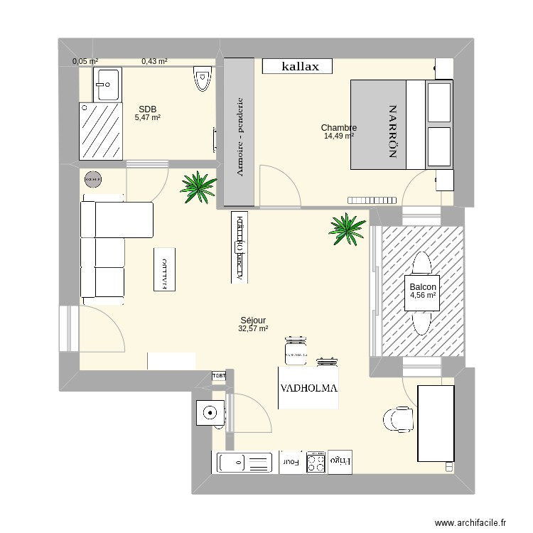 Appart2. Plan de 6 pièces et 58 m2