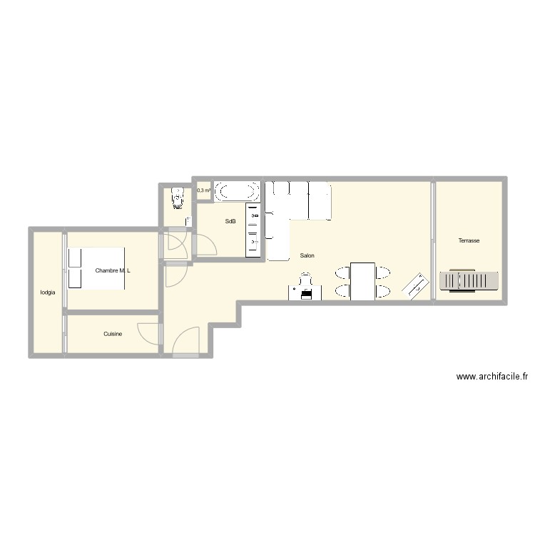 M. T. Plan de 8 pièces et 60 m2