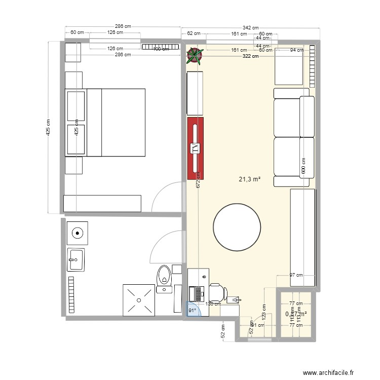 Appartement F2 Septembre 2023 . Plan de 2 pièces et 22 m2