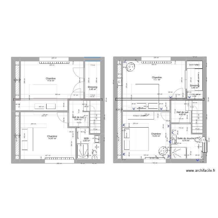 Etage. Plan de 13 pièces et 92 m2