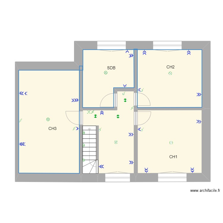 Etage FRED. Plan de 3 pièces et 70 m2