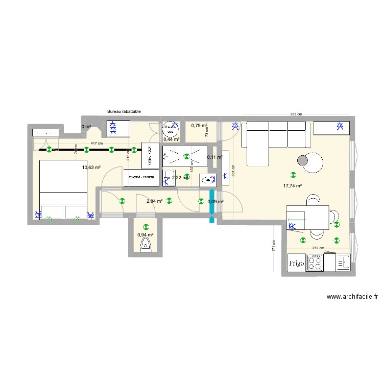 Voltaire 7. Plan de 10 pièces et 36 m2