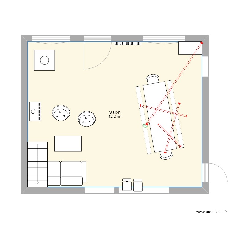 salon. Plan de 1 pièce et 42 m2