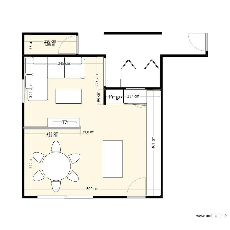 Bernin -aménagé. Plan de 2 pièces et 34 m2