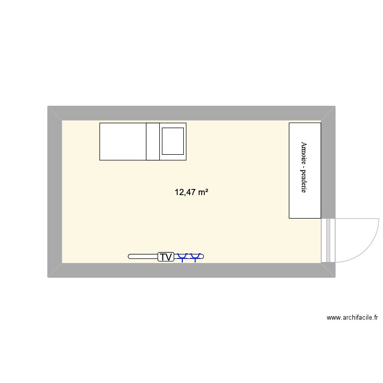 Chambre 2. Plan de 1 pièce et 12 m2
