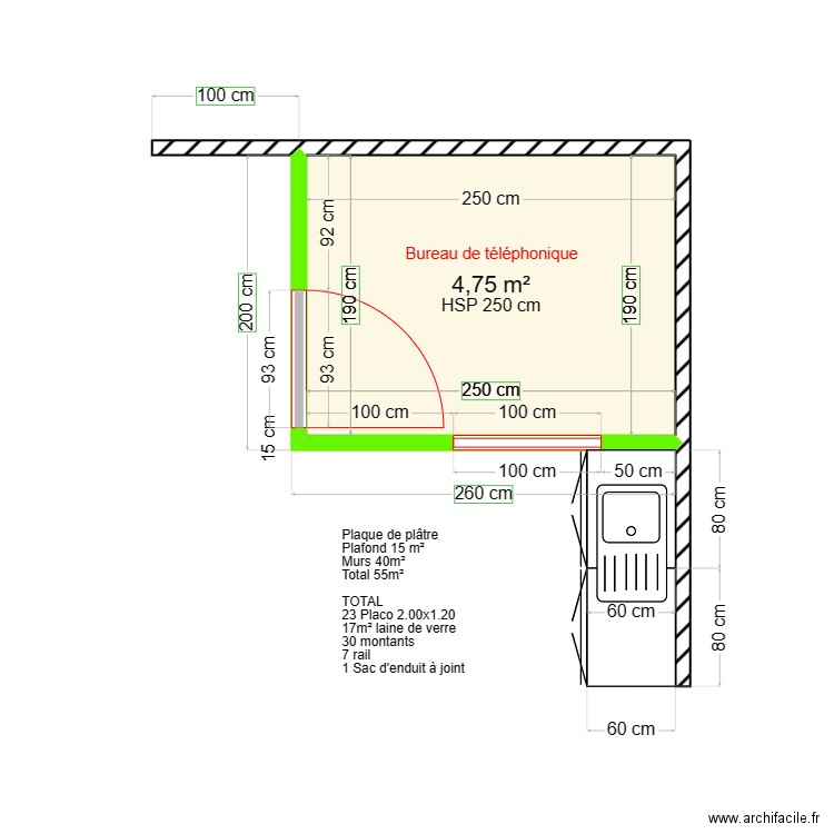 OREA GERLAND ( salle de téléphonie ) . Plan de 1 pièce et 5 m2