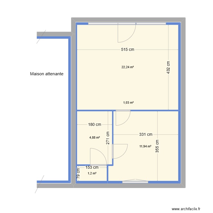 Surface meublé. Plan de 5 pièces et 84 m2