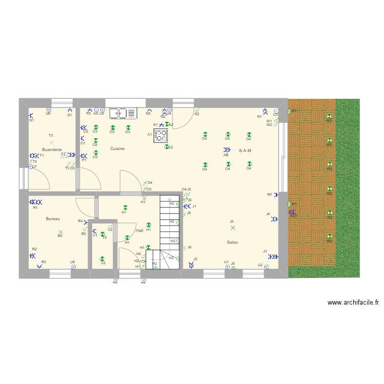 OLIVIER RDC. Plan de 5 pièces et 68 m2