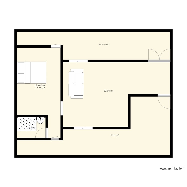 logement 2 pièces type2. Plan de 0 pièce et 0 m2