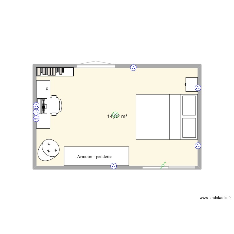 Chambre Tristan. Plan de 1 pièce et 15 m2