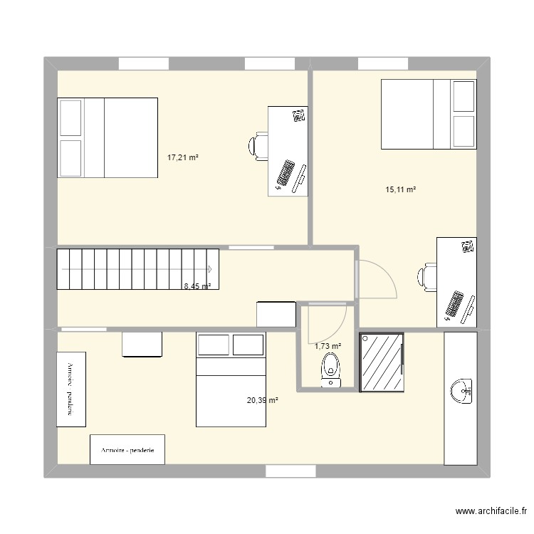 etage parmain modifie. Plan de 5 pièces et 63 m2