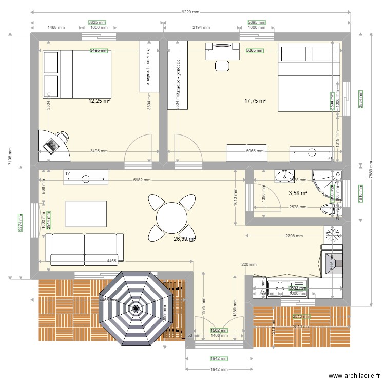 knh. Plan de 4 pièces et 60 m2