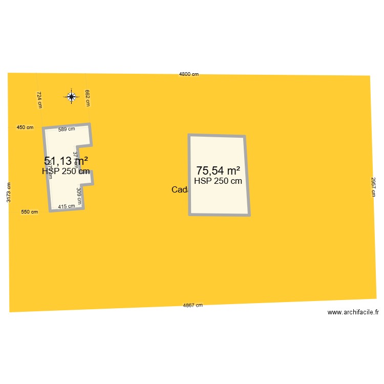 Plan de masse futur. Plan de 2 pièces et 127 m2