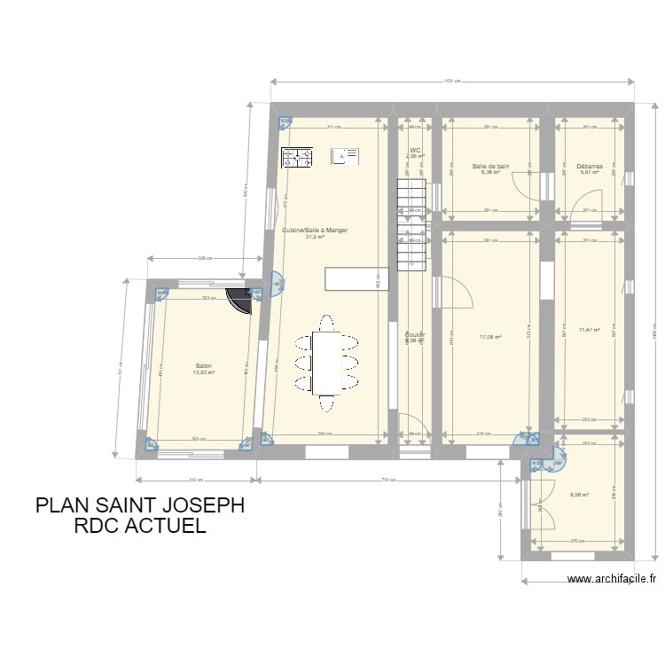 Plan RDC Saint Joseph actuel. Plan de 9 pièces et 106 m2