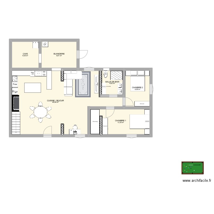 Projet B. Plan de 6 pièces et 91 m2