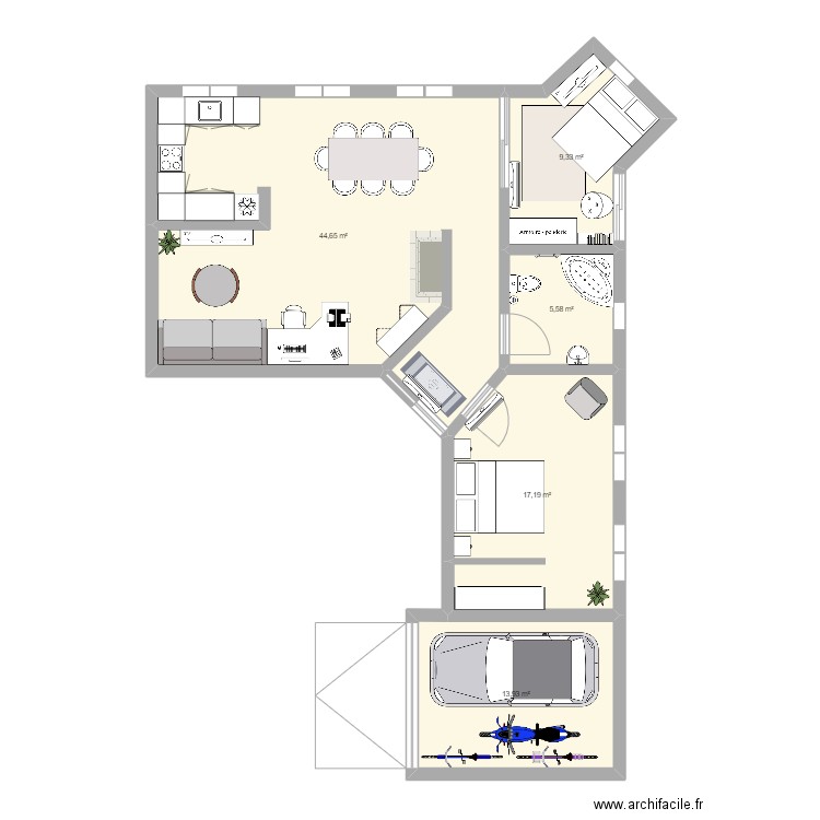 laia rhuan. Plan de 5 pièces et 91 m2