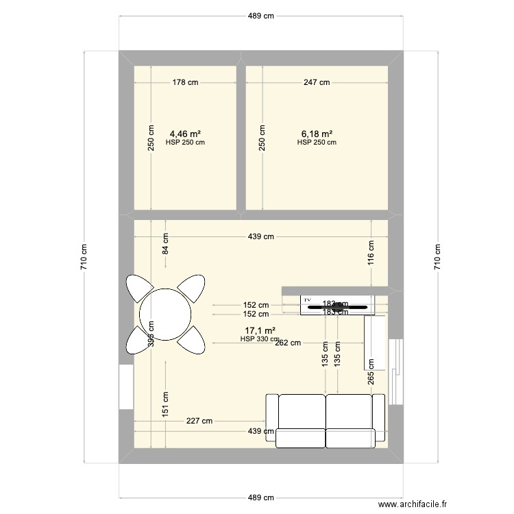 salon. Plan de 3 pièces et 28 m2