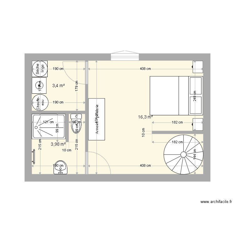 grange 1er etage. Plan de 3 pièces et 24 m2