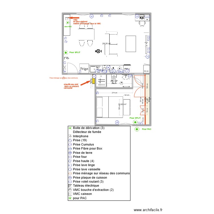 Thuillat T2 1er Projet Elec V1. Plan de 4 pièces et 43 m2