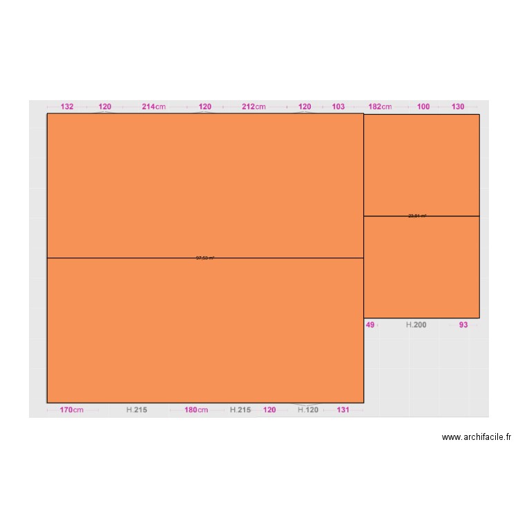 Maison sans fenetre. Plan de 2 pièces et 121 m2