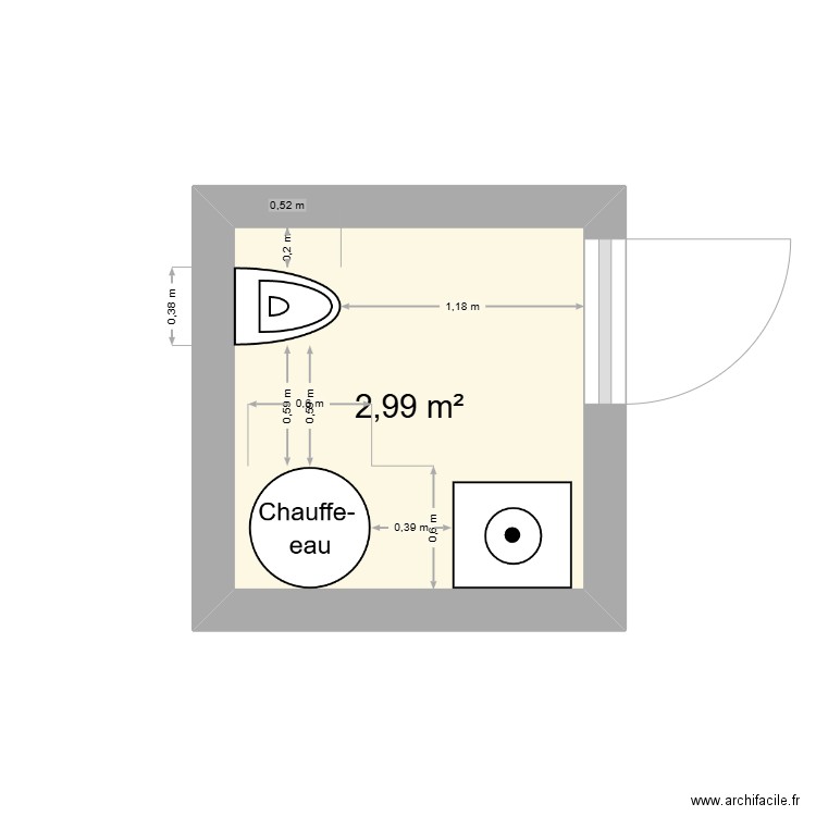 buanderie croquette. Plan de 1 pièce et 3 m2