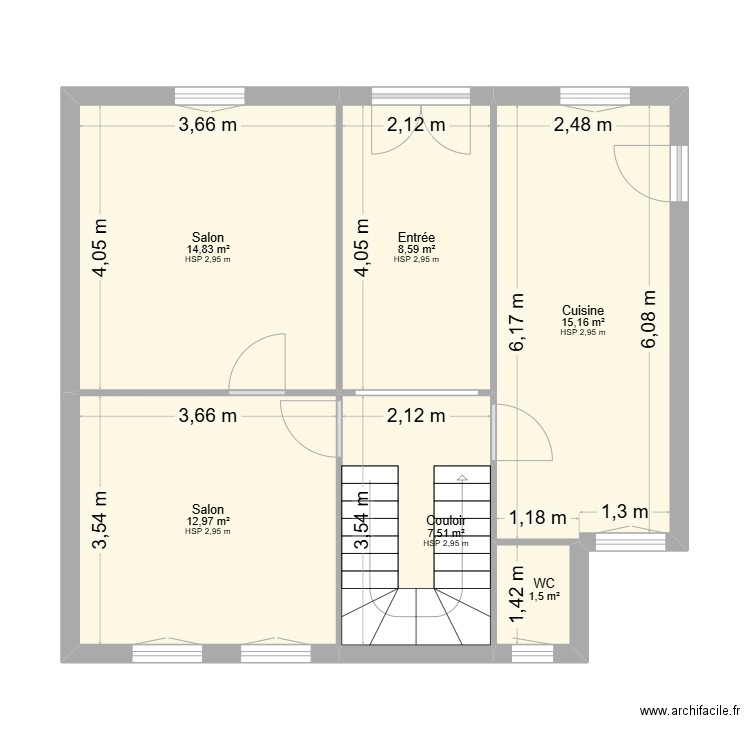 LARQUE RDC. Plan de 6 pièces et 61 m2