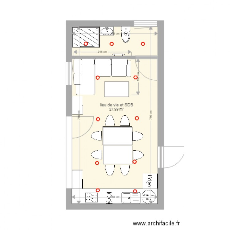 lieu de vie et SDB. Plan de 0 pièce et 0 m2