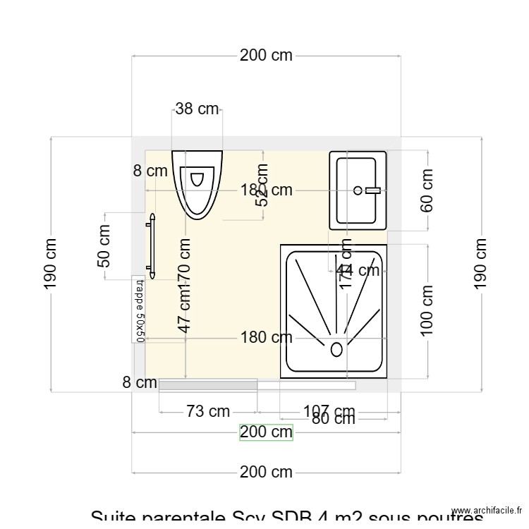 SDB suite parentale Scy 4. Plan de 1 pièce et 3 m2