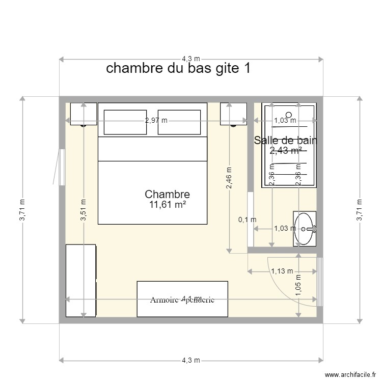 chambre du bas gite 1 meublé. Plan de 0 pièce et 0 m2