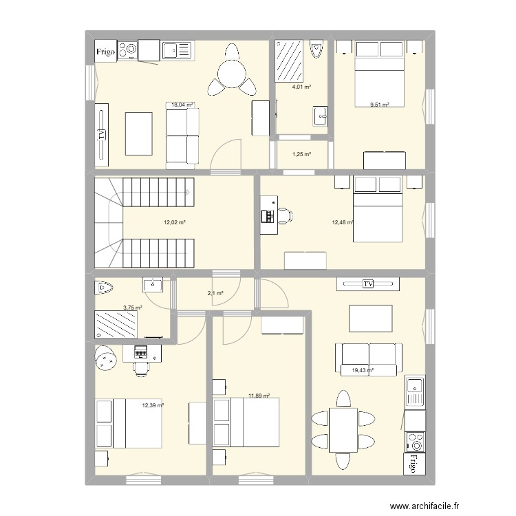 Cannet - 2°. Plan de 11 pièces et 107 m2