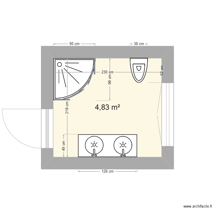 Salle de bain. Plan de 1 pièce et 5 m2