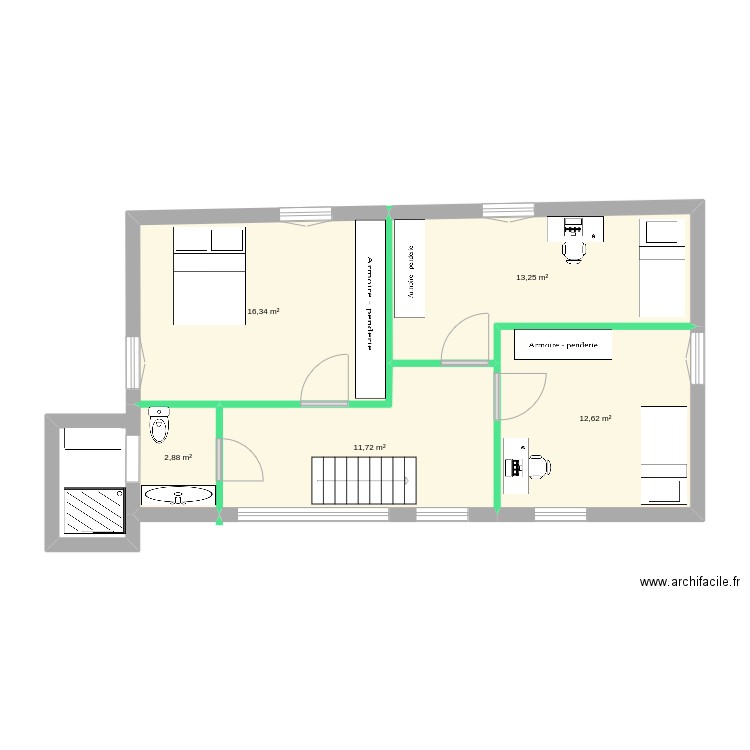 Vinça. Plan de 5 pièces et 57 m2