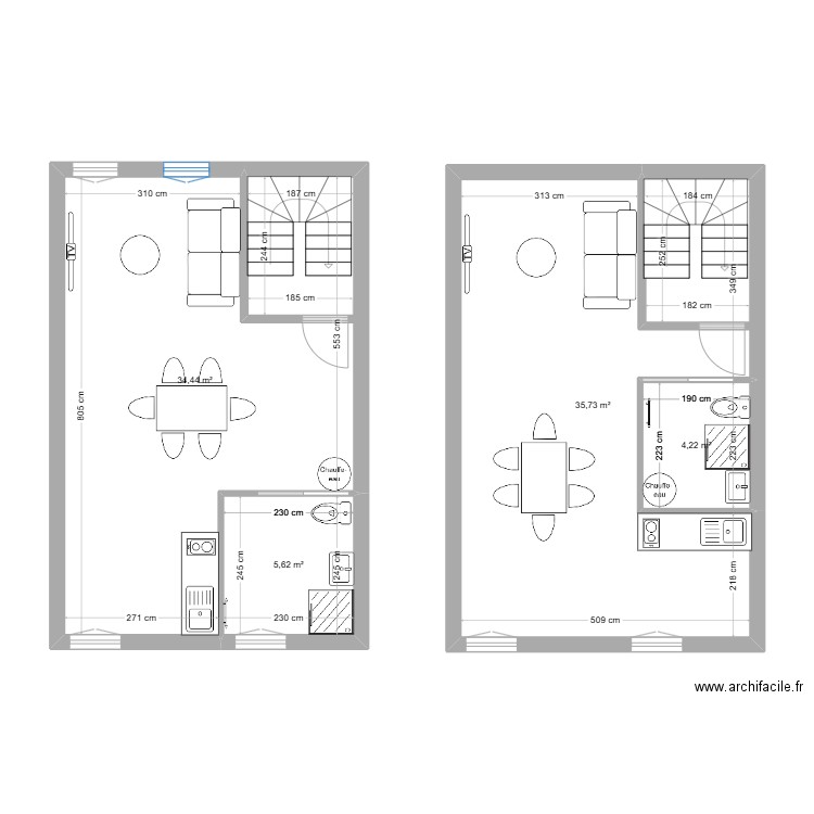 1er etage. Plan de 4 pièces et 80 m2