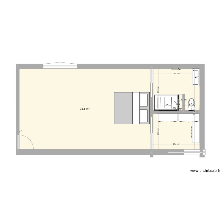 STUDIO FOTO . Plan de 2 pièces et 45 m2