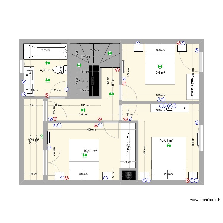 Étage BeNo. Plan de 8 pièces et 48 m2