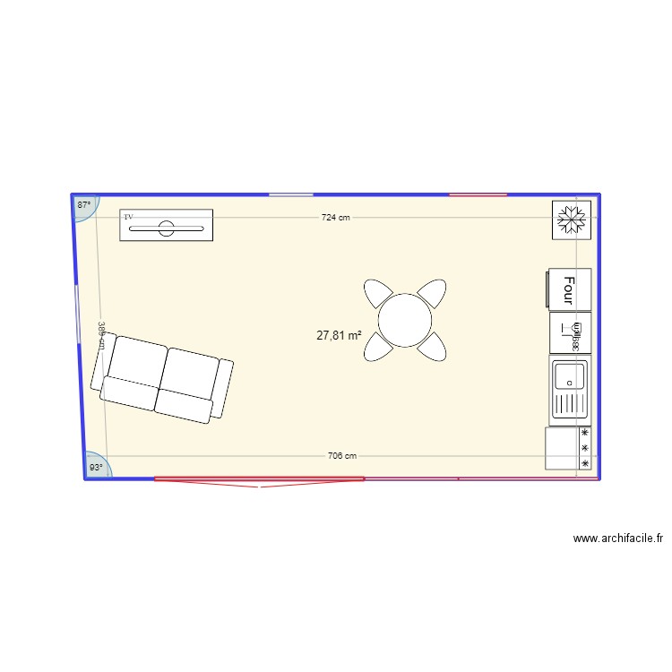 DOCTEUR. Plan de 1 pièce et 28 m2