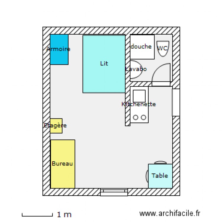 Plan d un  studio  Plan 2 pi ces 20 m2 dessin  par 