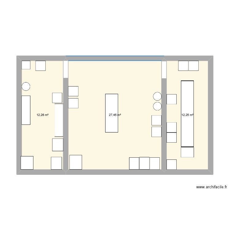 anglai. Plan de 3 pièces et 52 m2