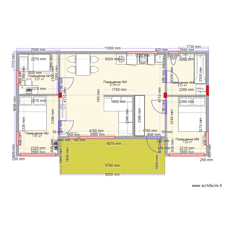 60 1 Островищи. Plan de 6 pièces et 64 m2