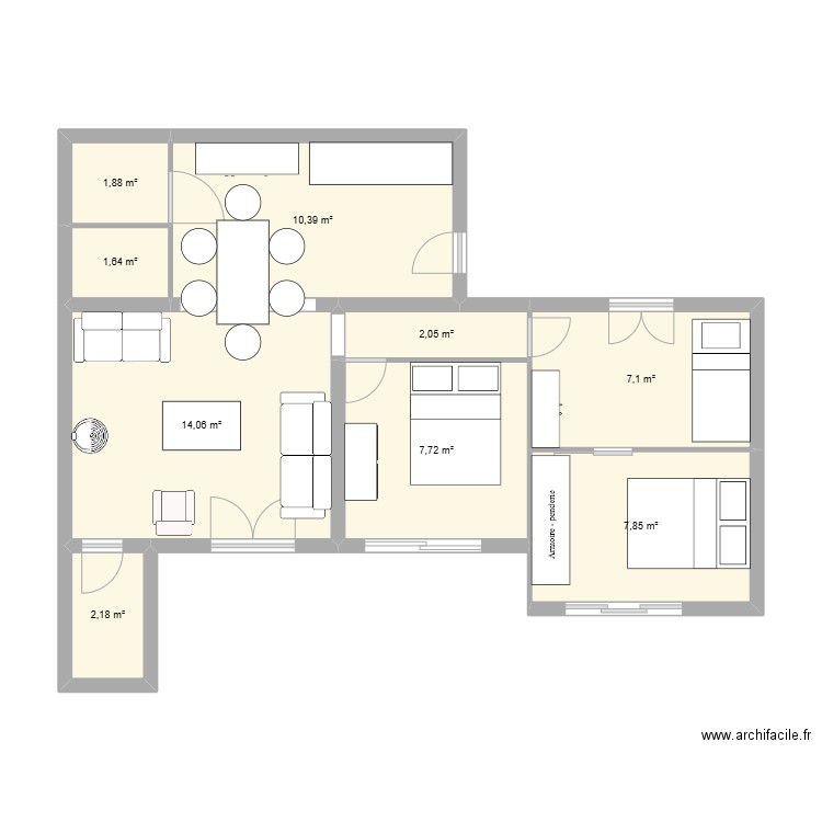 CANTINE. Plan de 9 pièces et 55 m2