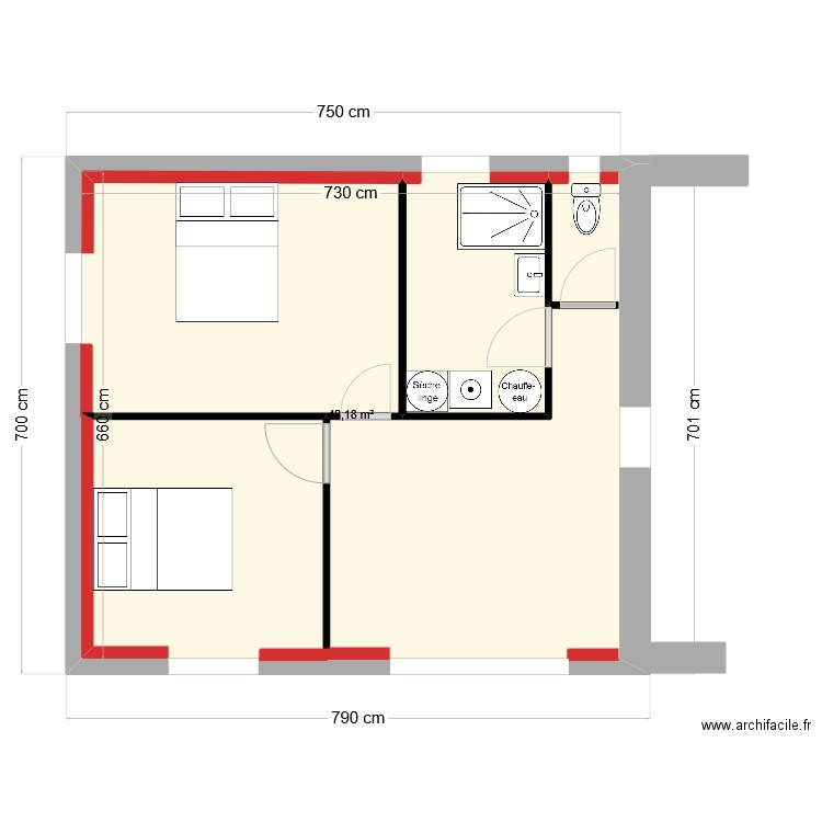 projet beta. Plan de 1 pièce et 48 m2