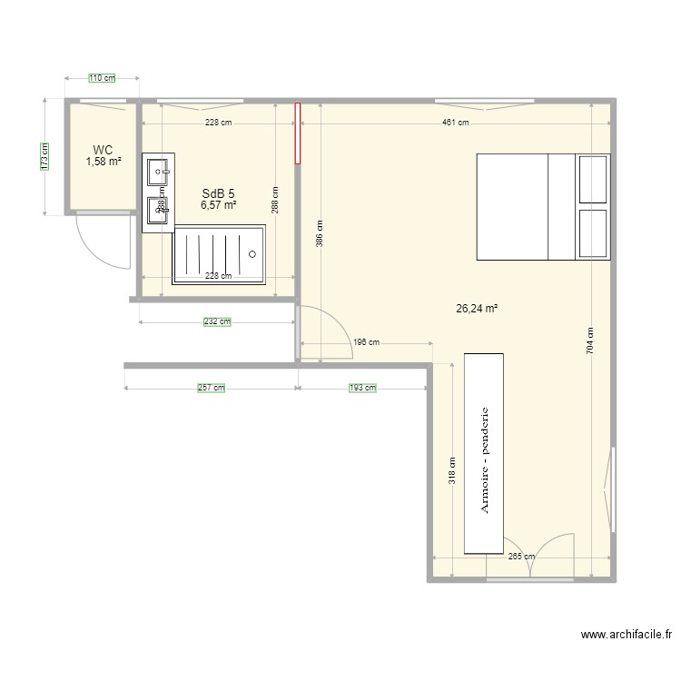 Plan Niveau R+1_porte2 et bureau - Plan 3 pièces 34 m2 dessiné par yo0ol