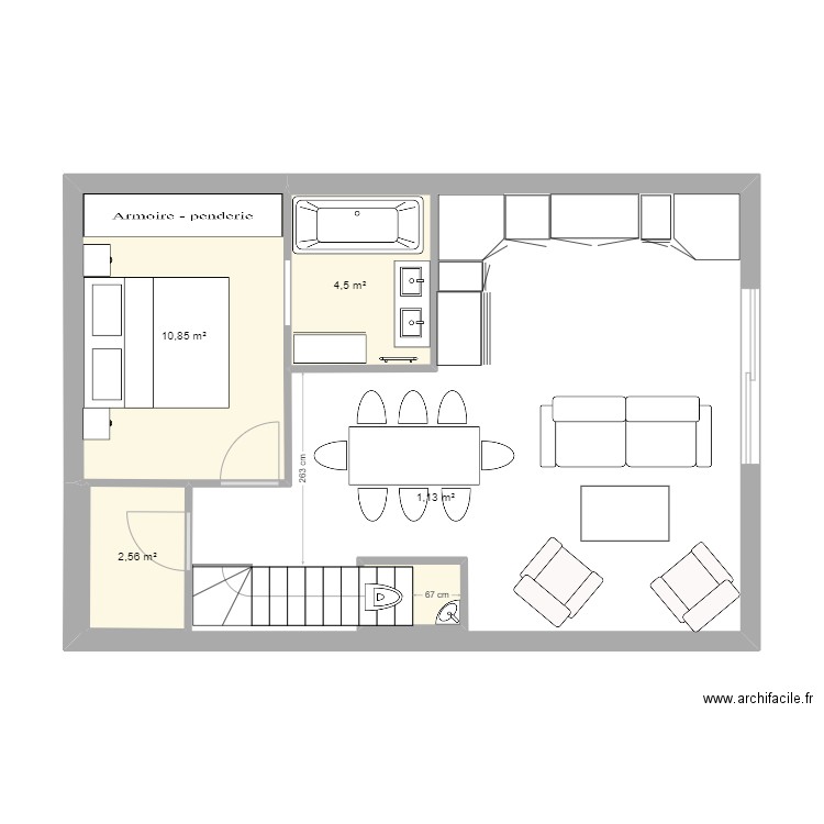 maison . Plan de 4 pièces et 19 m2